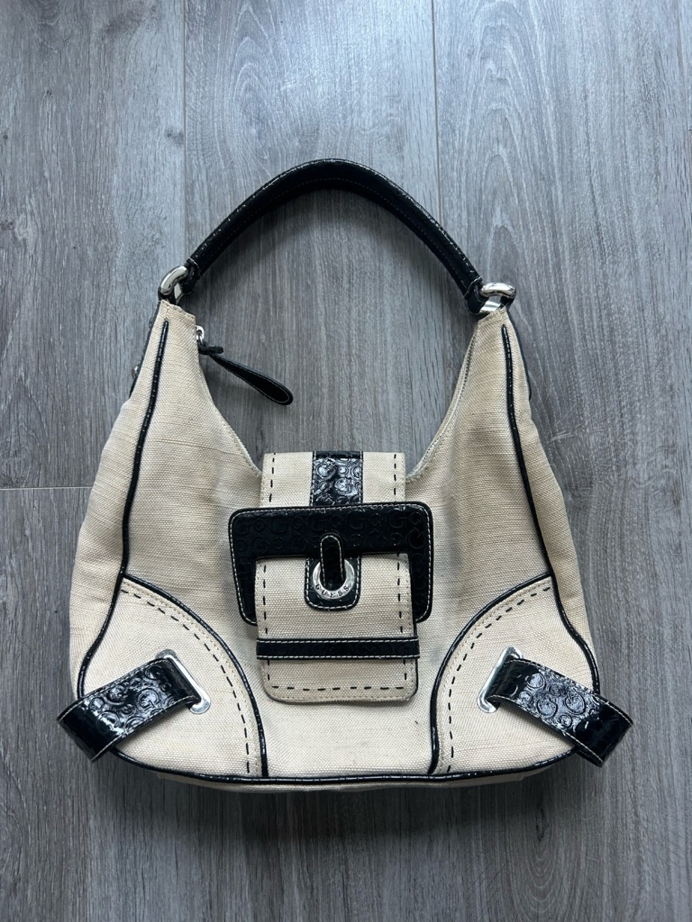 Guess Vintage 2000s Women's Hobo Bag with Decorative Buckle